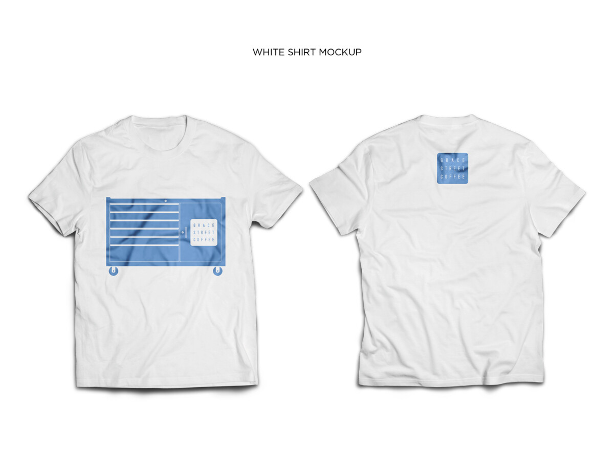 Grace Street Coffee white t-shirt mockup